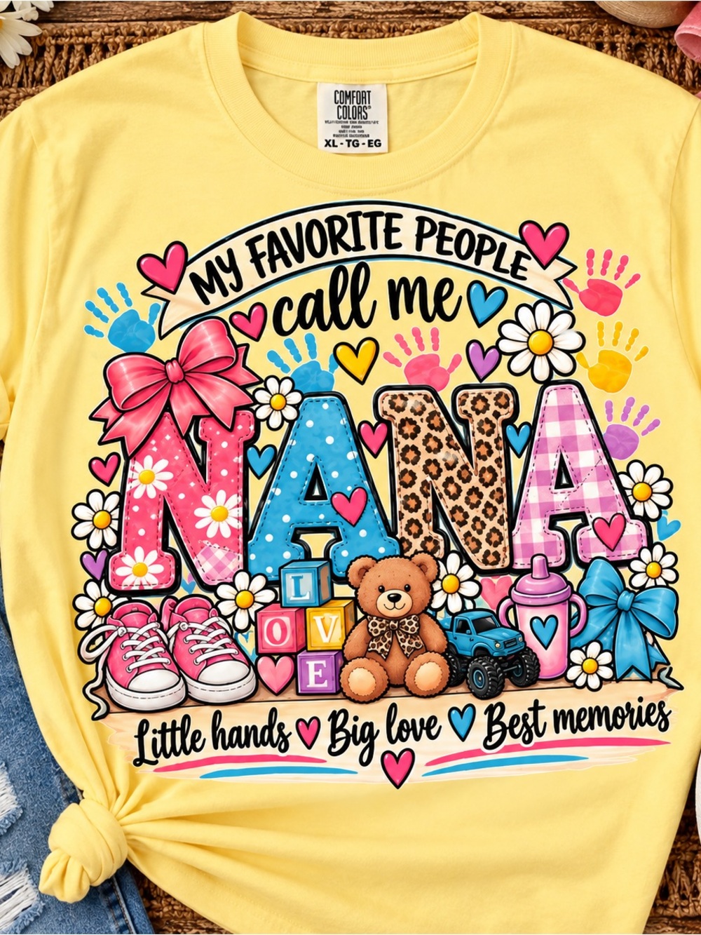 Comfort Colors Yellow 'Nana' Graphic Tee with Multicolor Accents